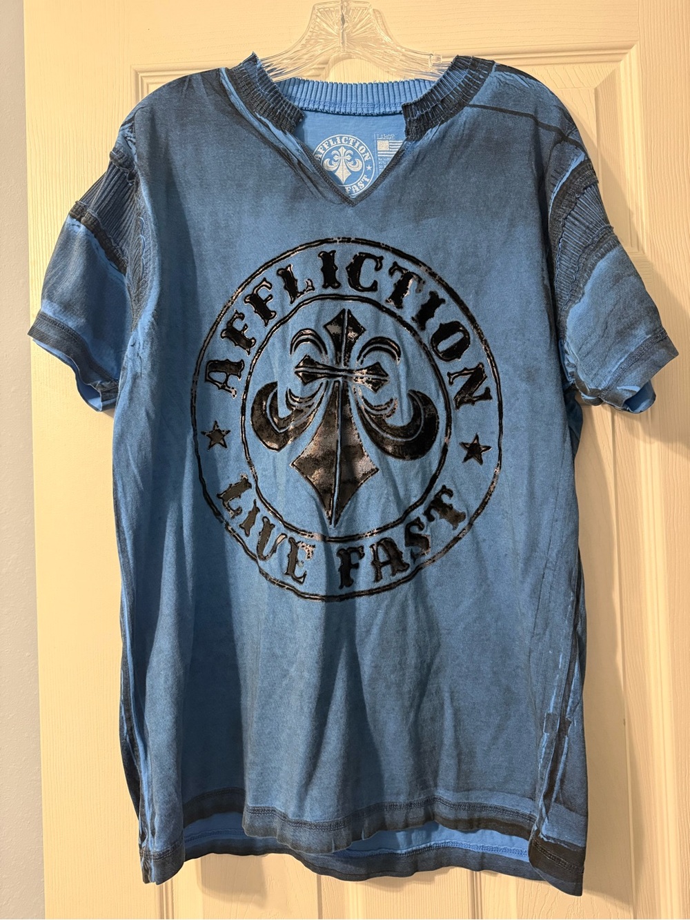 Affliction Blue Short Sleeve 'Live Fast' Graphic Tee